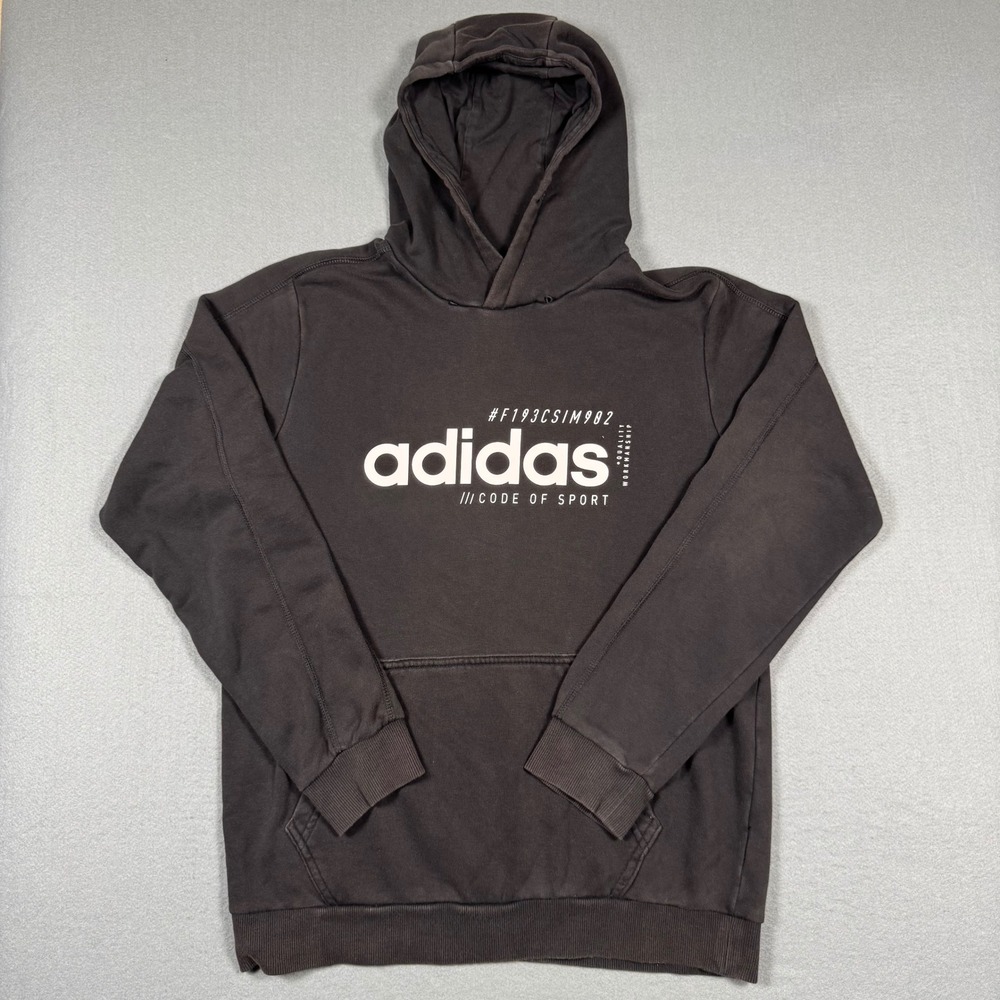 Adidas Mens Code of Sport Graphic Hoodie Faded Black Pullover Sweatshirt Size M